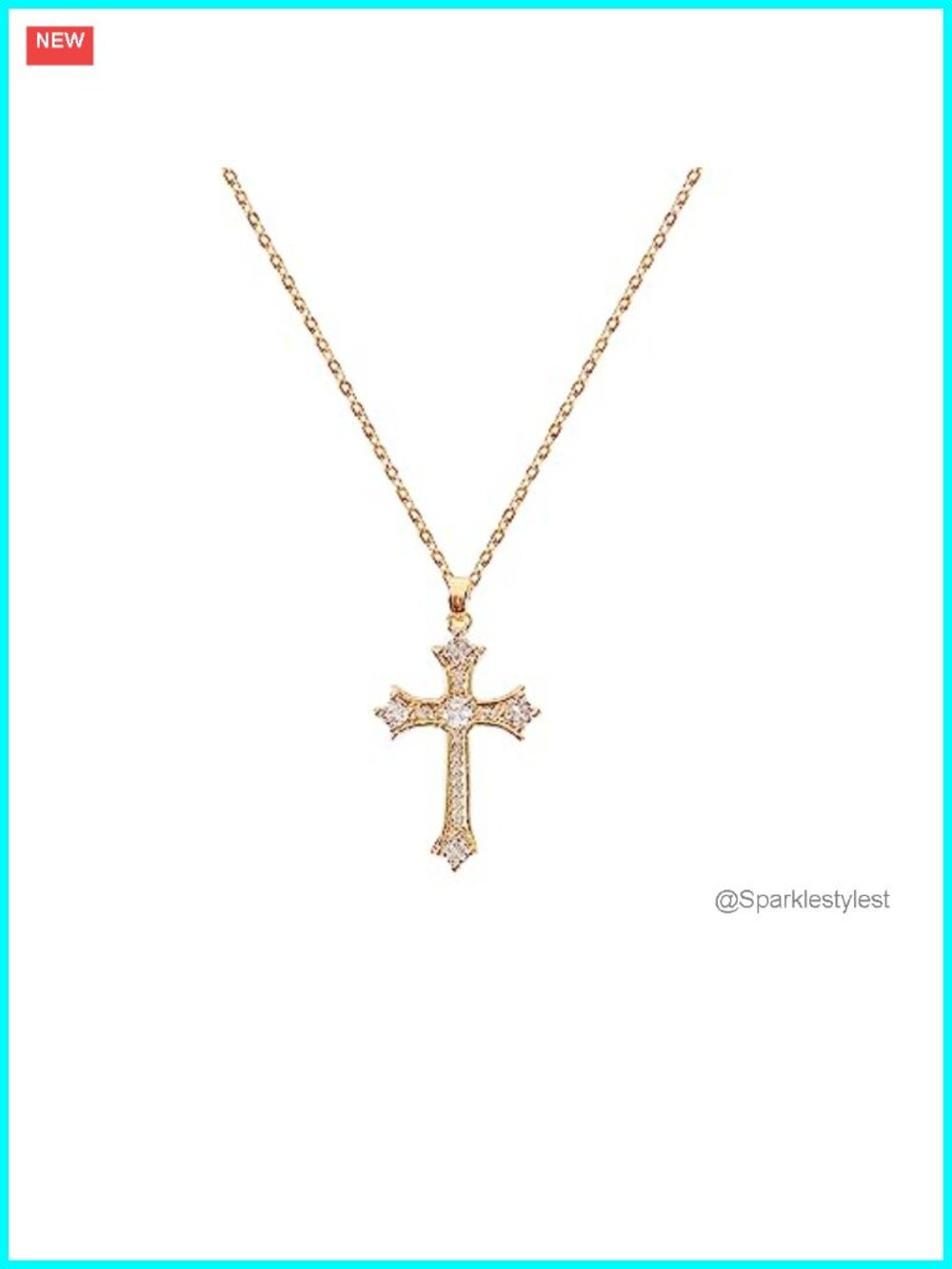 Gold Plated Cross Pendant Necklace with Cubic Zirconia Minimalist Trendy Jewelry